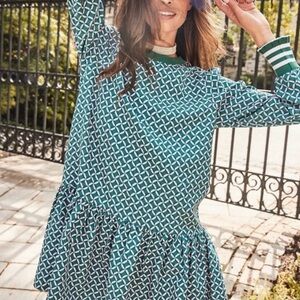 Addison Bay Vine Dress Geo Trellis Green Pink size Small Athleisure Preppy